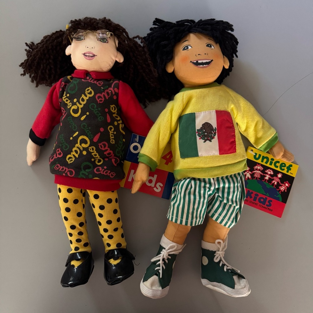 “UNICEF Kids” & “Opt4Kids” Soft Girl & Boy Dolls representing Italy & Mexico 14”